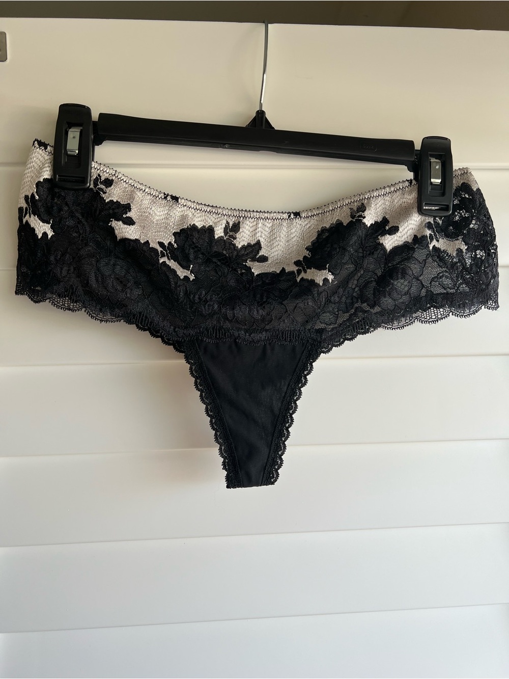 Lace-Trim Thong Panty in Black and silver grey
Victoria Secret